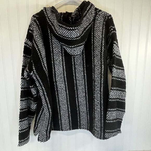 BAJA JOE Pullover Hoodie Size Lg Mexican Rasta Boho Drug Rug Indian Blanket - Picture 3 of 9